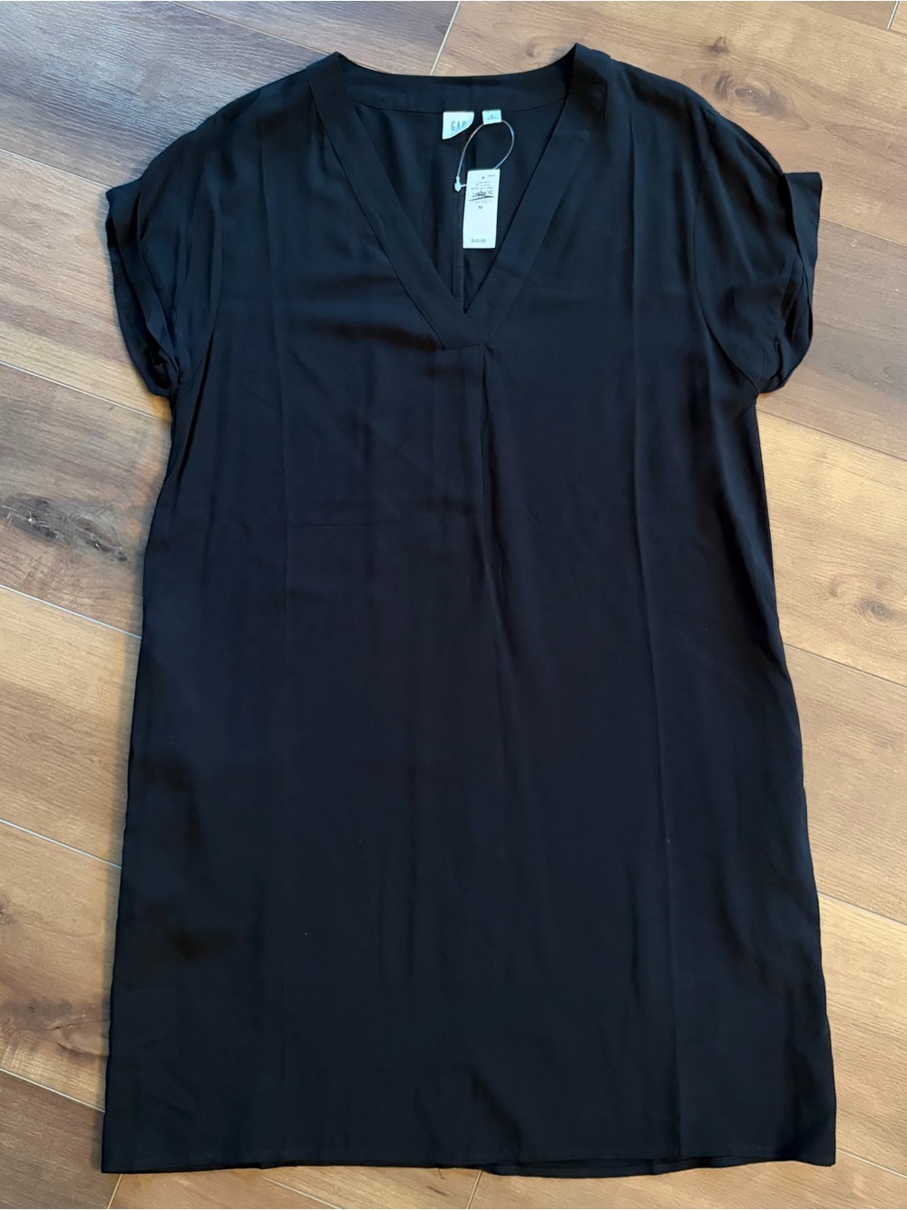 GAP Black Rayon Lightweight T-shirt Dress Minimalist Goth Summer Womens Medium